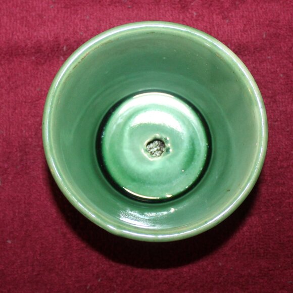 Vintage McCoy USA Pottery Green GreeK Key Dots Flower Pot/Planter - Picture 4 of 4